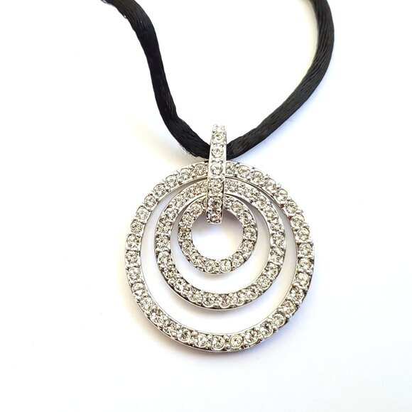 Nolan Miller Jewelry - Nolan Miller Rhinestone Necklace Pendant Silver Tone Layered Multi Circle 16"